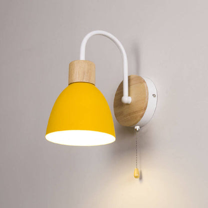 Scandinavian Wood Dome Wall Light with Pull Switch | 1-Light