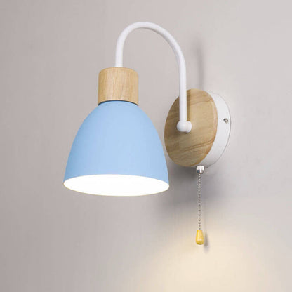 Scandinavian Wood Dome Wall Light with Pull Switch | 1-Light