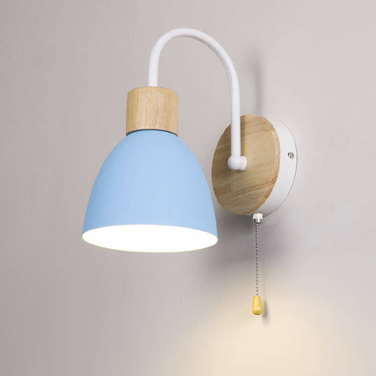 Scandinavian Wood Dome Wall Light with Pull Switch | 1-Light
