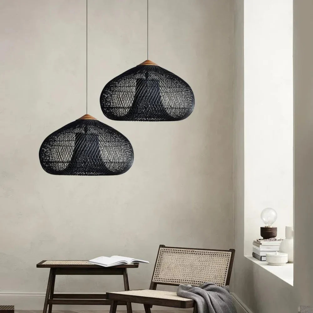 Contemporary Rattan Woven Dome Pendant Light 1-Light