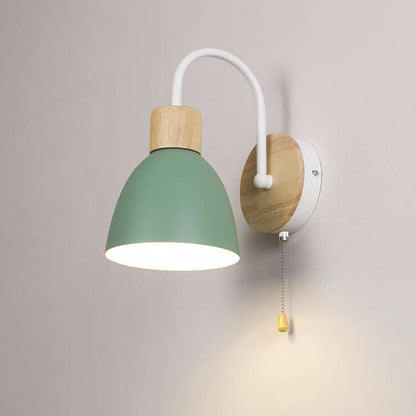 Scandinavian Wood Dome Wall Light with Pull Switch | 1-Light