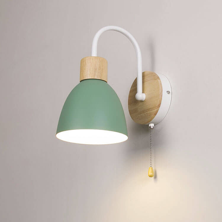 Scandinavian Wood Dome Wall Light with Pull Switch | 1-Light