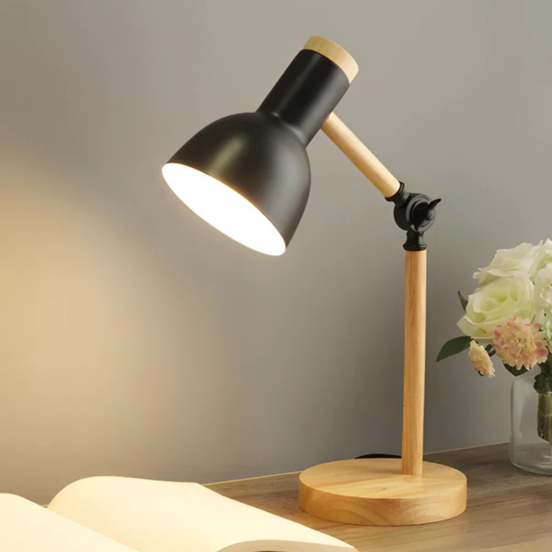 Contemporary Wooden and Metal Adjustable LED Table Lamp 1-Light