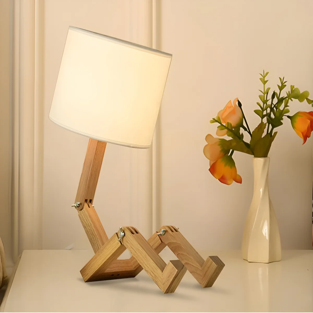 Contemporary Adjustable Wooden Table Lamp With Fabric Shade 1-Light