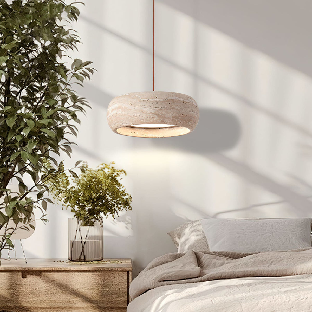 Modern Travertine Dimmable Remote Pendant Light