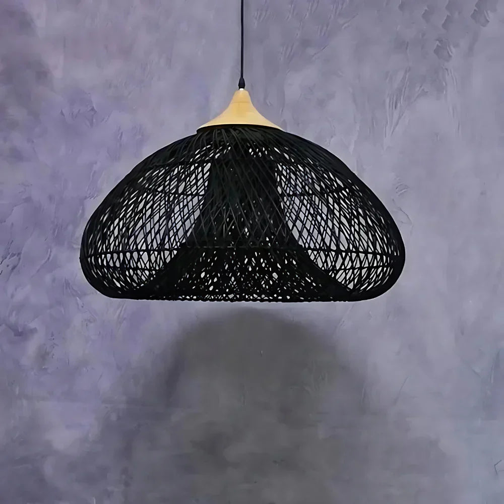 Contemporary Rattan Woven Dome Pendant Light 1-Light