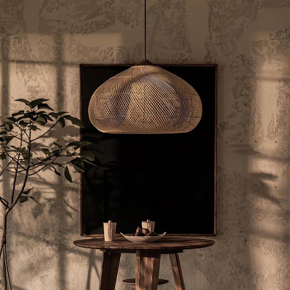 Contemporary Rattan Woven Dome Pendant Light 1-Light