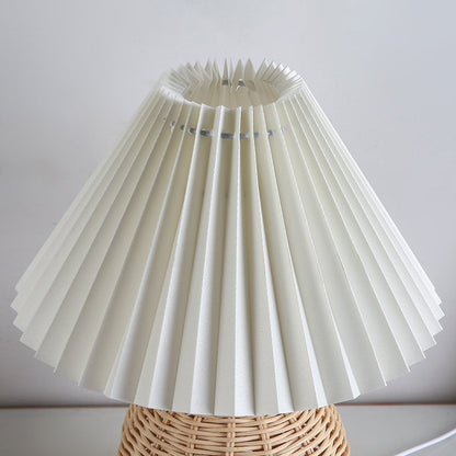Scandinavian Rattan Pleated Fabric Conic LED Table Lamp 1-Light
