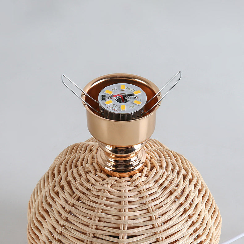 Scandinavian Rattan Pleated Fabric Conic LED Table Lamp 1-Light