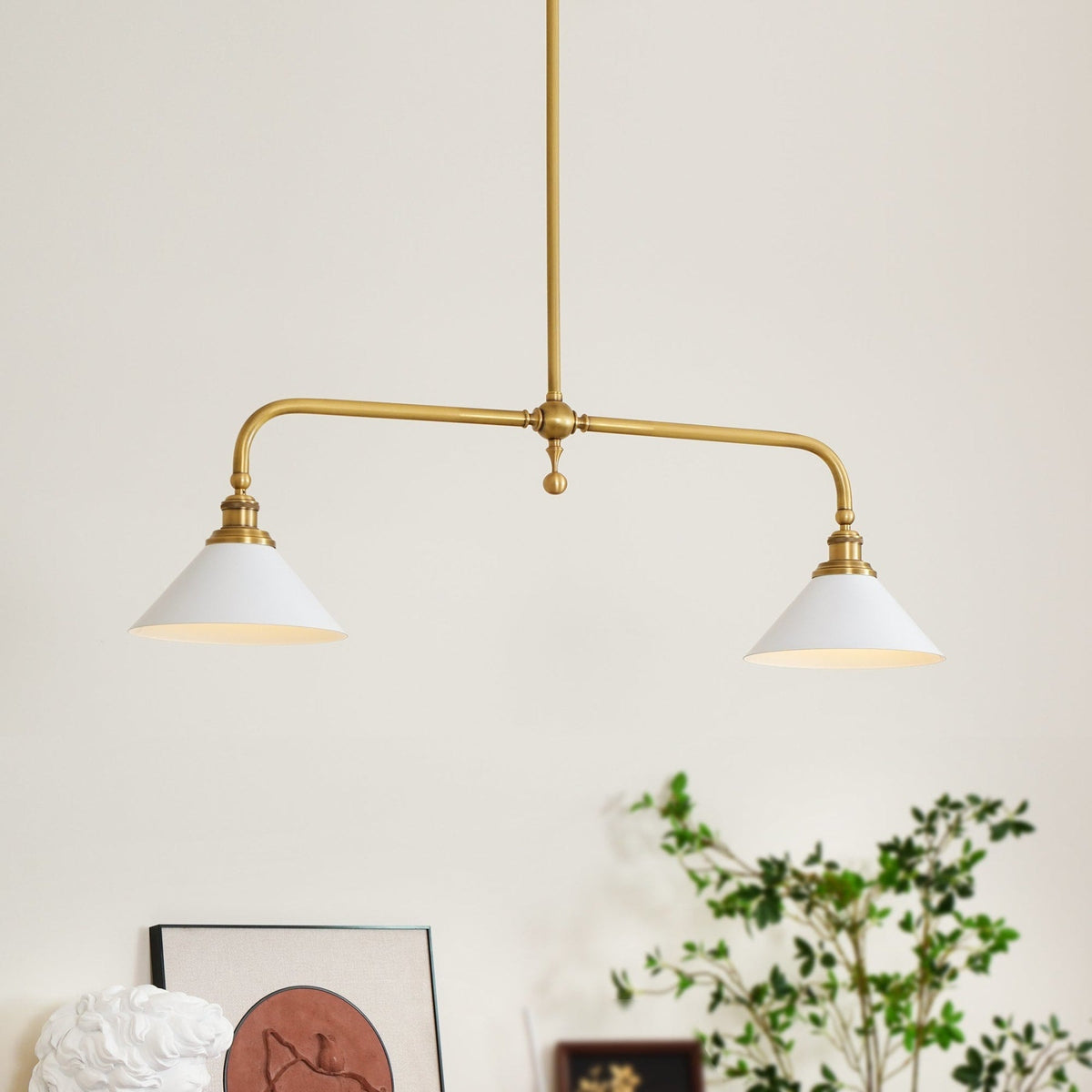 Modern Brass Ceramic Shades Pendant Light 2-Light
