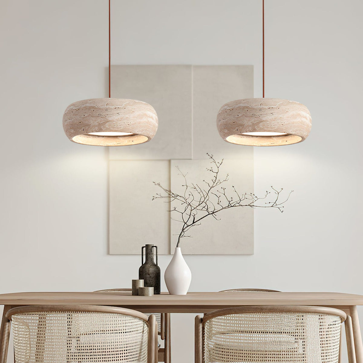 Modern Travertine Dimmable Remote Pendant Light