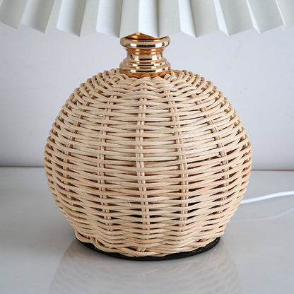 Scandinavian Rattan Pleated Fabric Conic LED Table Lamp 1-Light