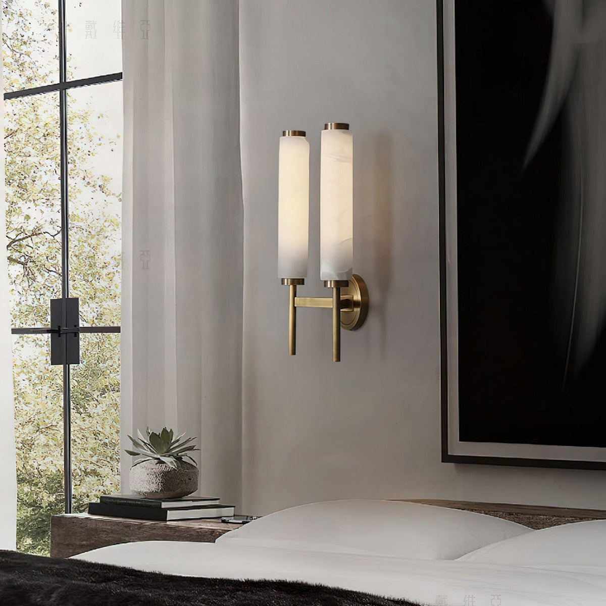 Modern Metal Faux Alabaster Wall Light