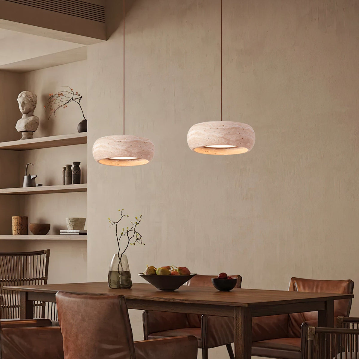 Modern Travertine Dimmable Remote Pendant Light