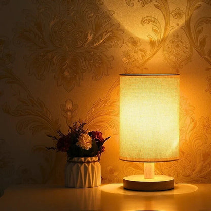 Scandinavian Wood Linen Shade Table Lamp 1-Light