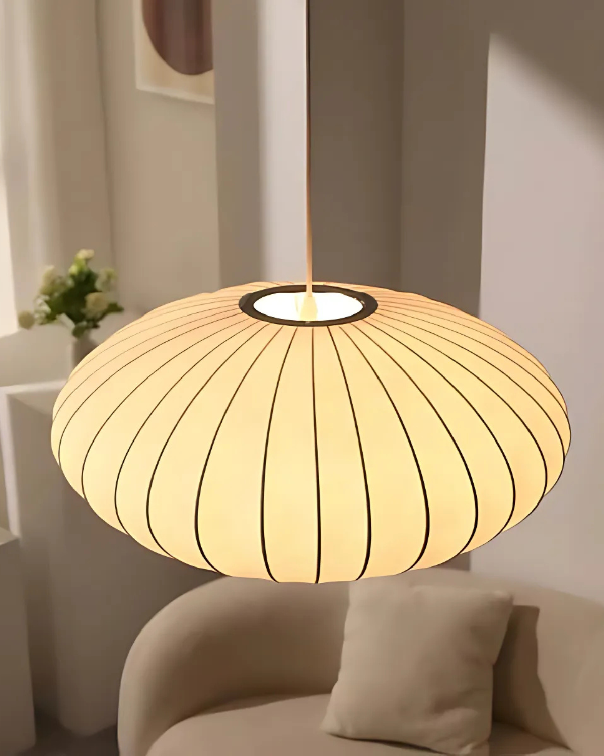 Japandi-Style Fabric Round Pendant 1-Light