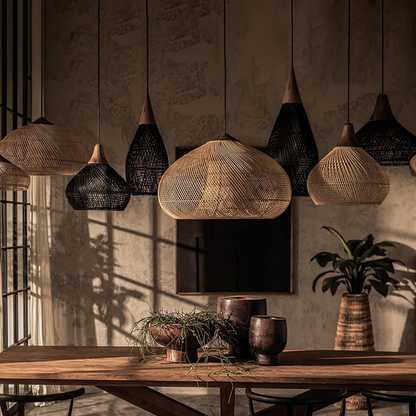 Contemporary Rattan Woven Dome Pendant Light 1-Light