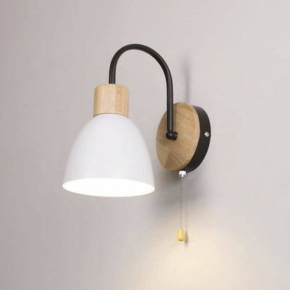 Scandinavian Wood Dome Wall Light with Pull Switch | 1-Light