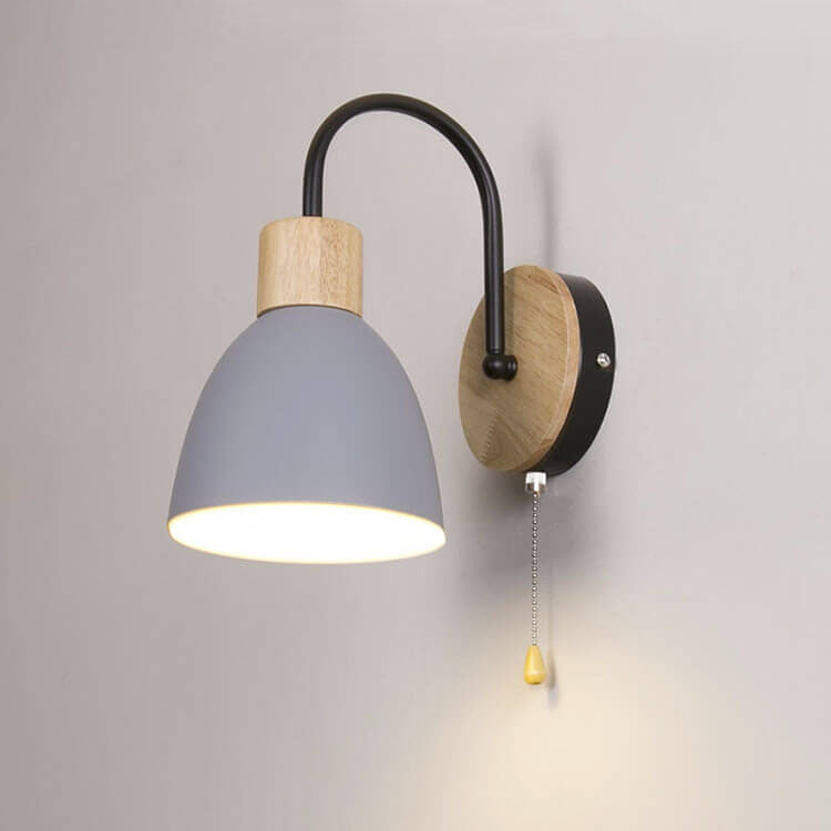 Scandinavian Wood Dome Wall Light with Pull Switch | 1-Light