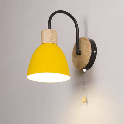 Scandinavian Wood Dome Wall Light with Pull Switch | 1-Light