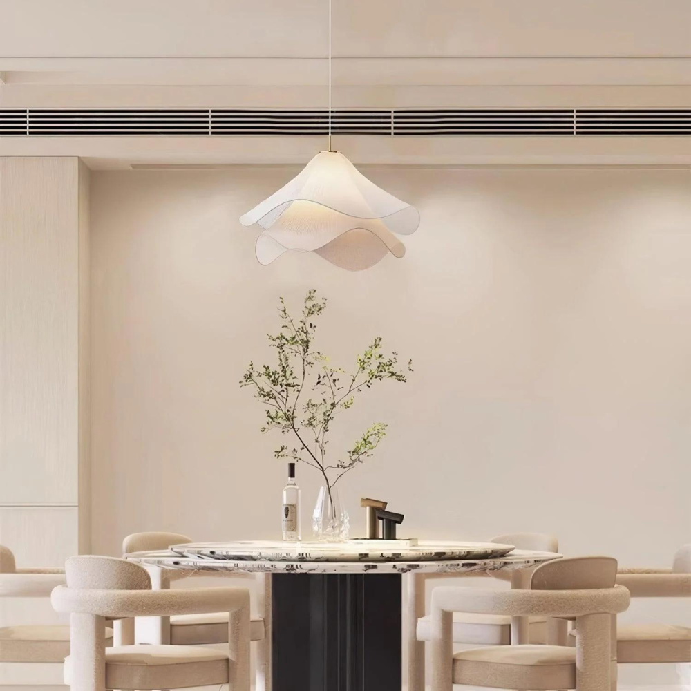 Japandi Fabric Wavy Shade Pendant Light 1-Light