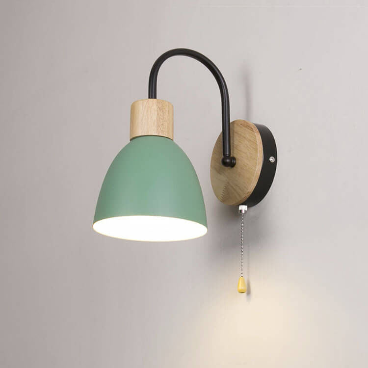 Scandinavian Wood Dome Wall Light with Pull Switch | 1-Light
