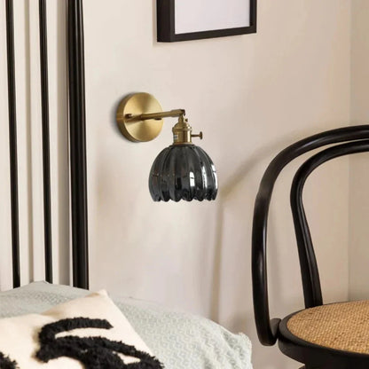 Vintage Brass Tulip Glass Wall Sconce 1-Light