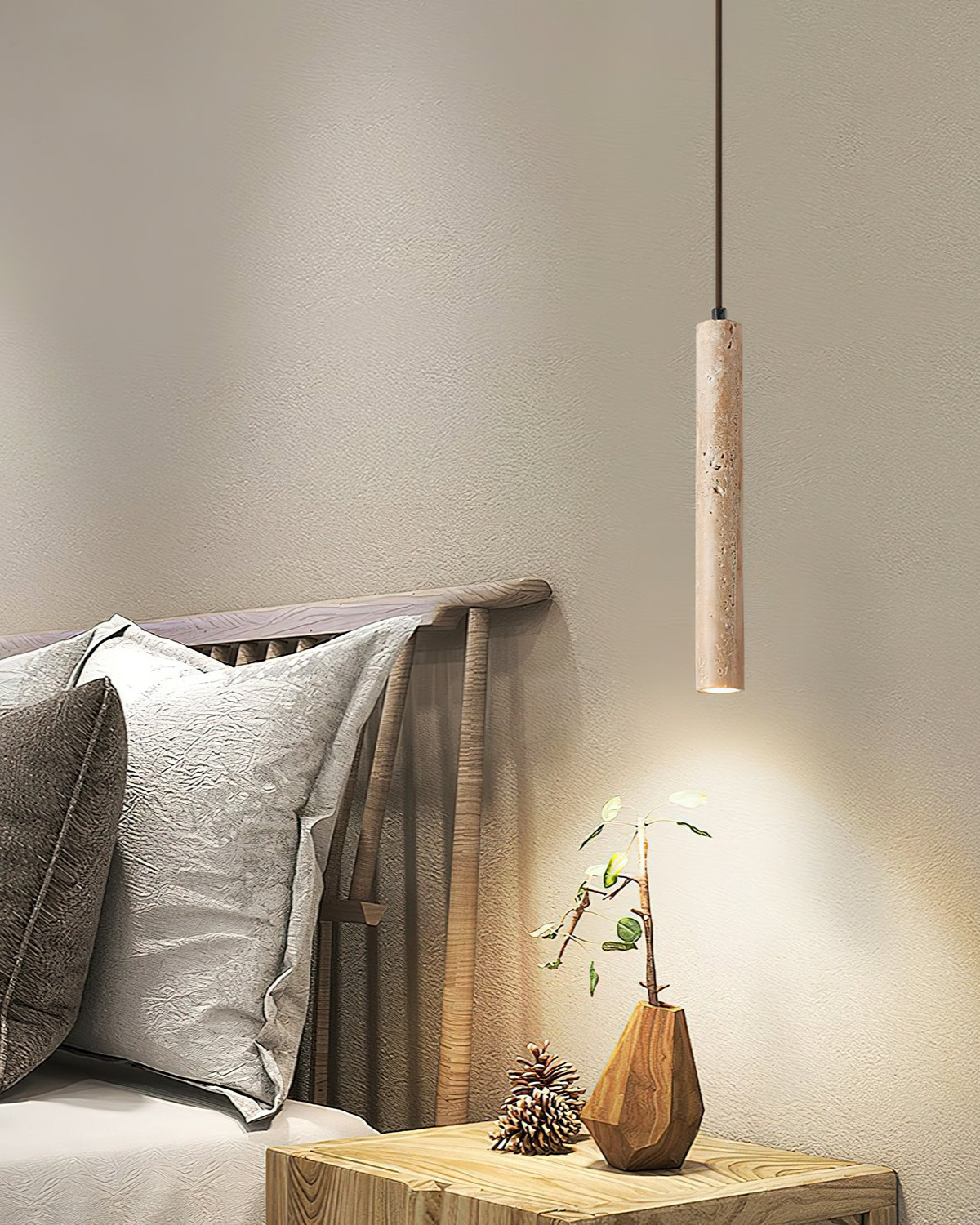 Minimalist Travertine Cylinder Pendant Light 1-Light