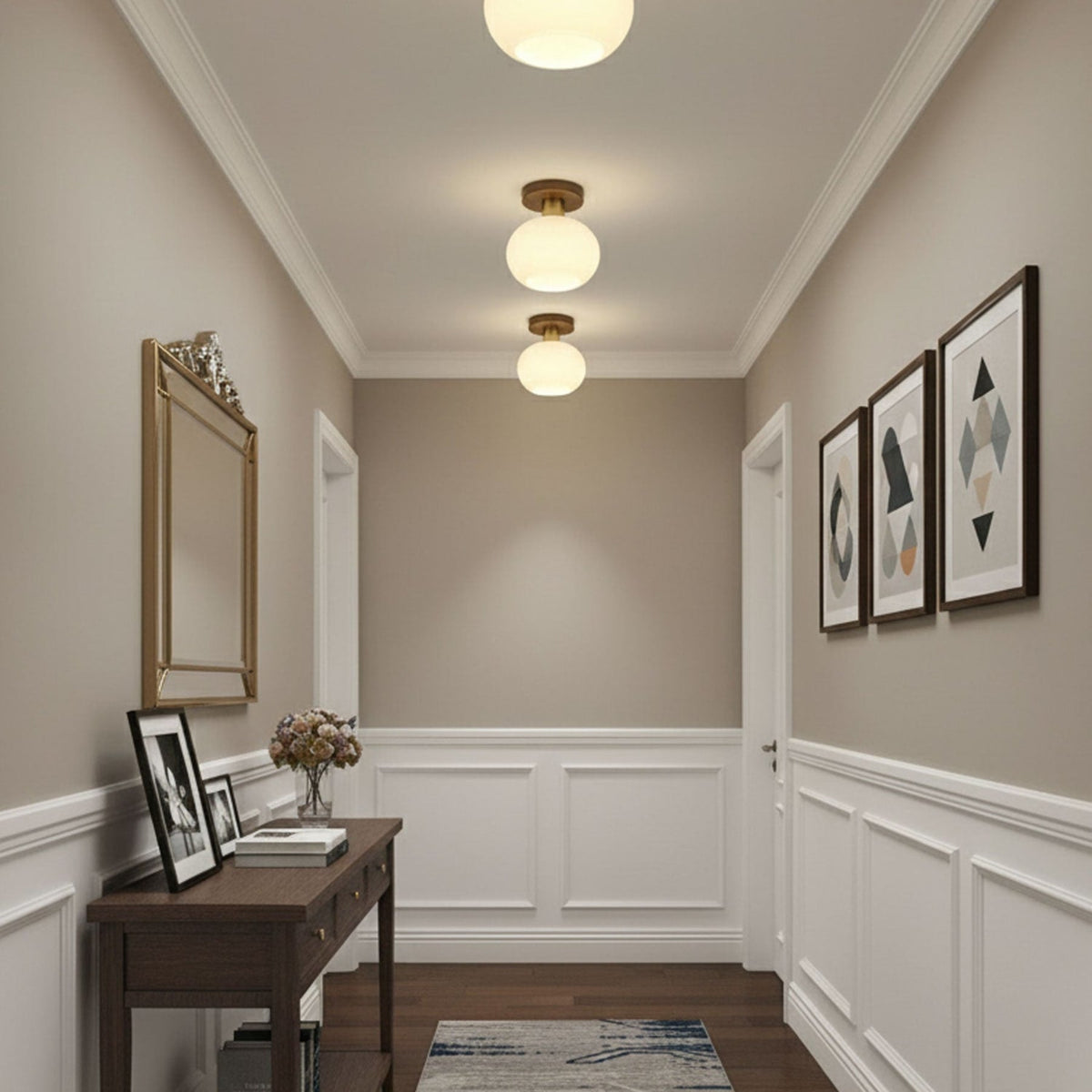Modern Wood Solid Semi-Flush Ceiling Light 1-Light