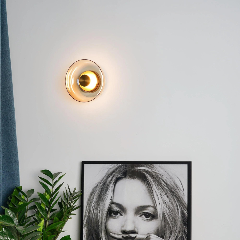 Minimal Brass & Glass Round Wall Sconce LED 1-Light