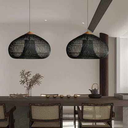 Contemporary Rattan Woven Dome Pendant Light 1-Light