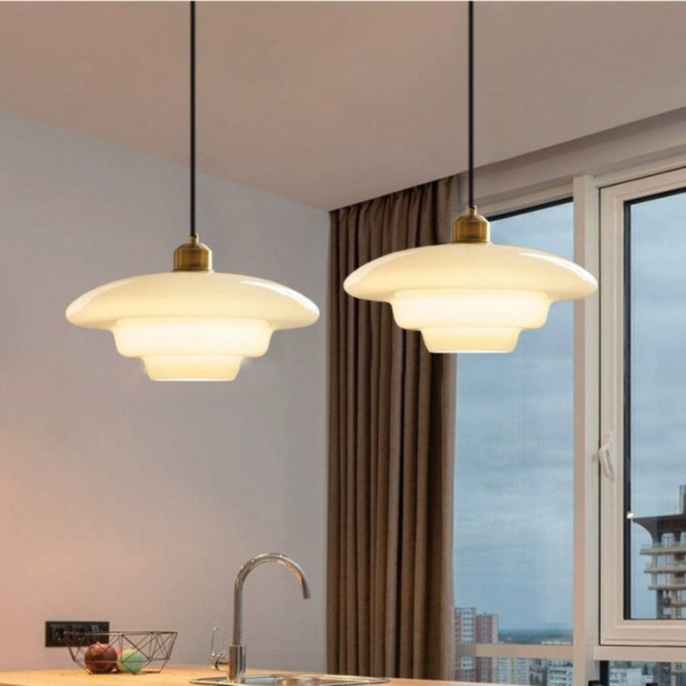 Art Deco Brass Dome Shade Pendant Light 1-Light