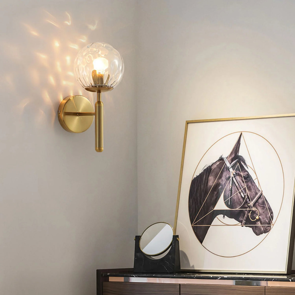 Scandinavian Brass Glass Globe Wall Sconce LED 1-Light