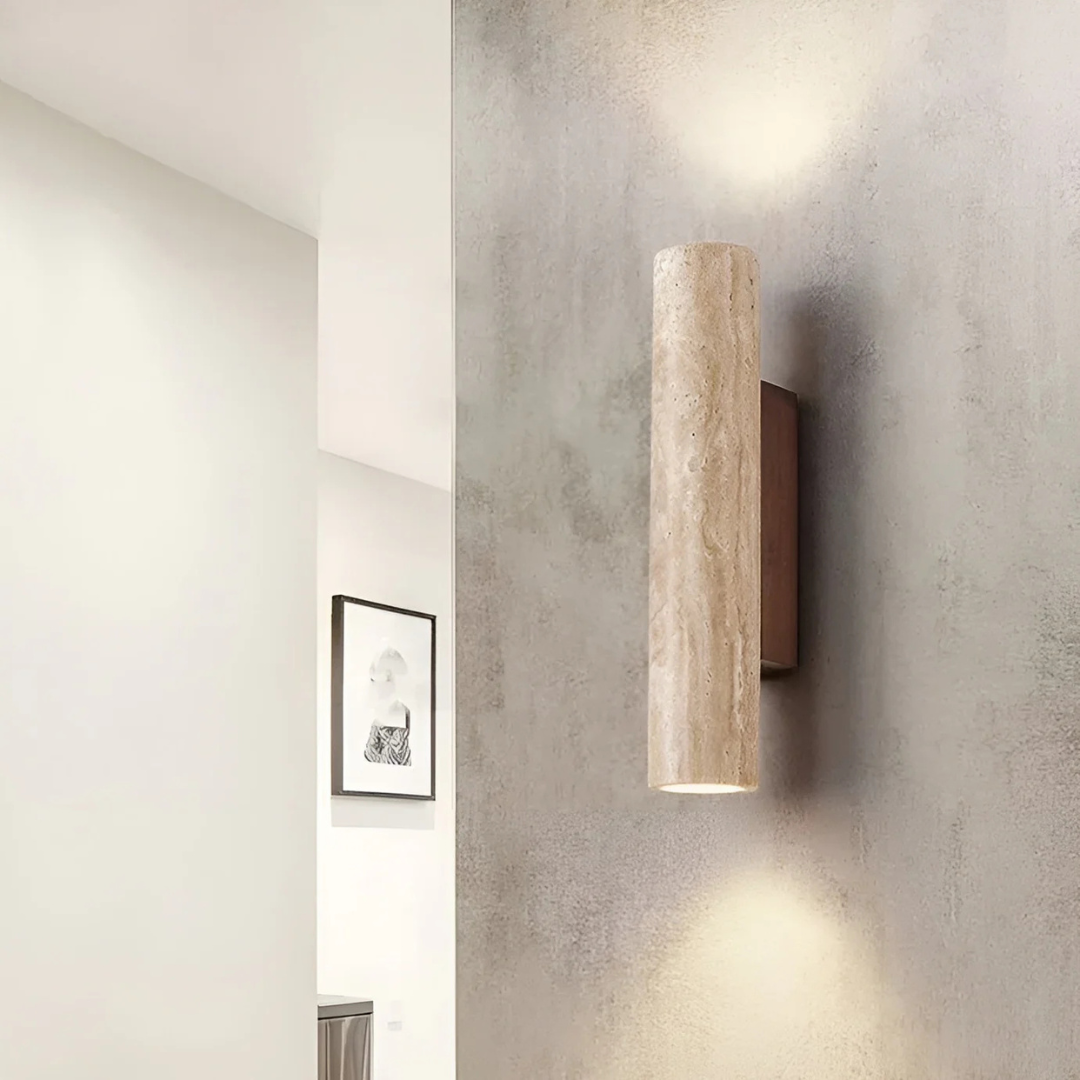 Contemporary Minimalist Travertine Marble Cylinder Wall Sconce LED 2-Light