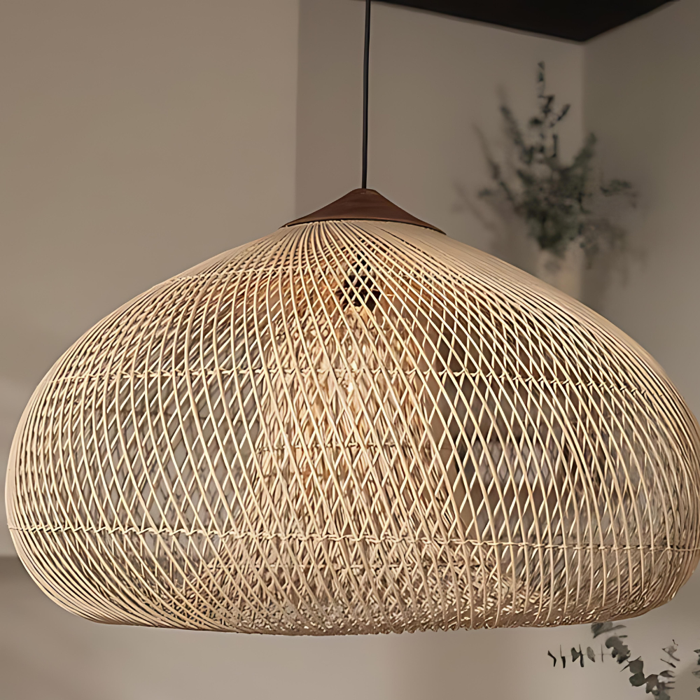 Contemporary Rattan Woven Dome Pendant Light 1-Light