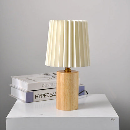 Vintage Korean Pleated Fabric Cylinder LED Table Lamp | 1-Light