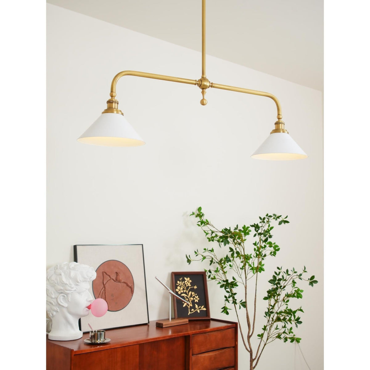 Modern Brass Ceramic Shades Pendant Light 2-Light