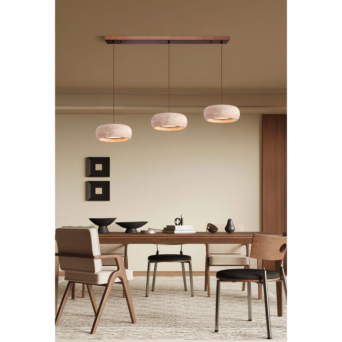 Modern Travertine Dimmable Remote Pendant Light
