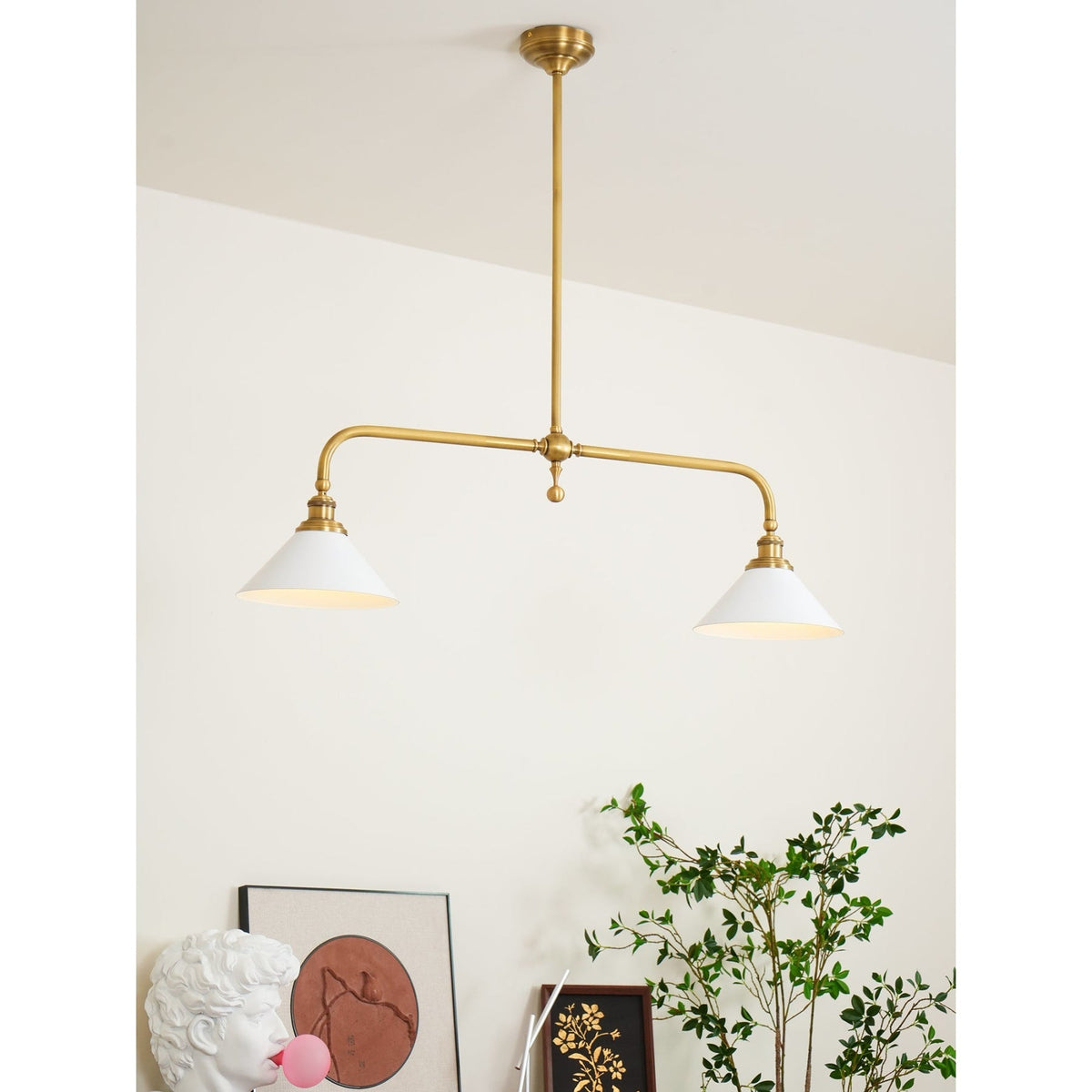 Modern Brass Ceramic Shades Pendant Light 2-Light