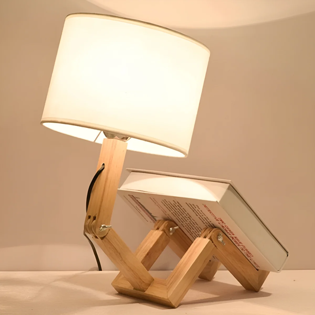 Contemporary Adjustable Wooden Table Lamp With Fabric Shade 1-Light