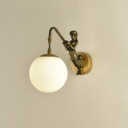 Vintage Glass Globe 1-Light Mermaid Wall Sconce