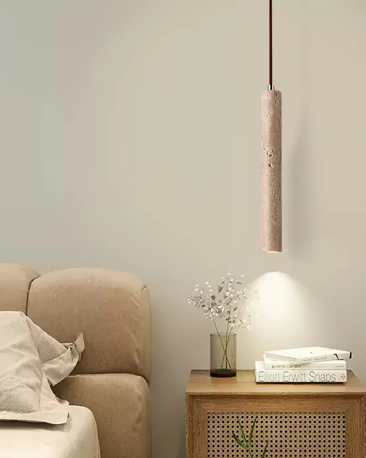 Minimalist Travertine Cylinder Pendant Light 1-Light