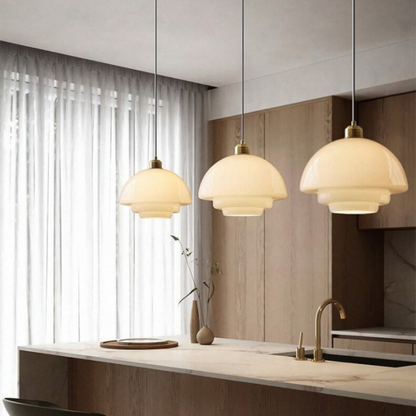 Art Deco Brass Dome Shade Pendant Light 1-Light