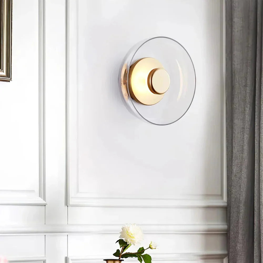 Minimal Brass & Glass Round Wall Sconce LED 1-Light