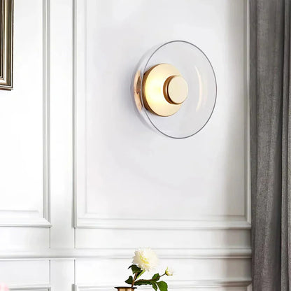 Minimal Brass & Glass Round Wall Sconce LED 1-Light