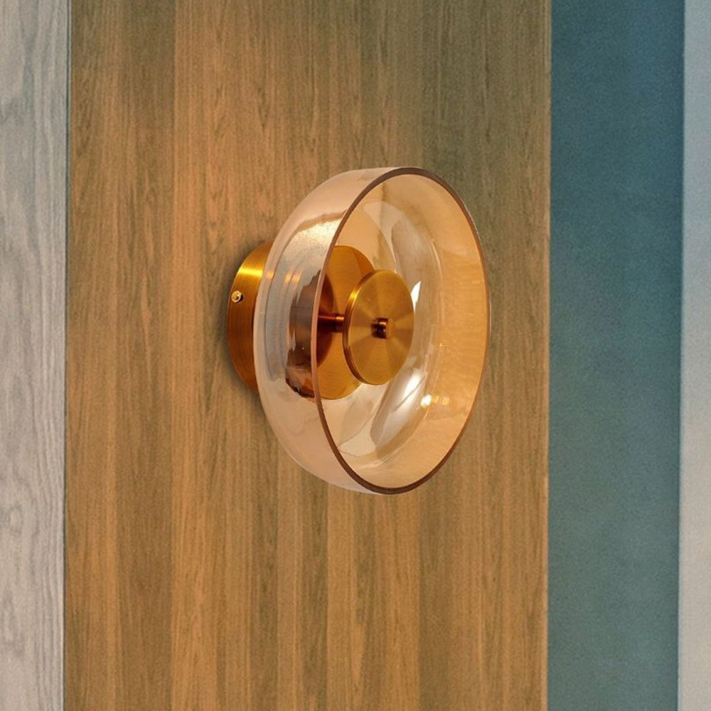 Minimal Brass & Glass Round Wall Sconce LED 1-Light