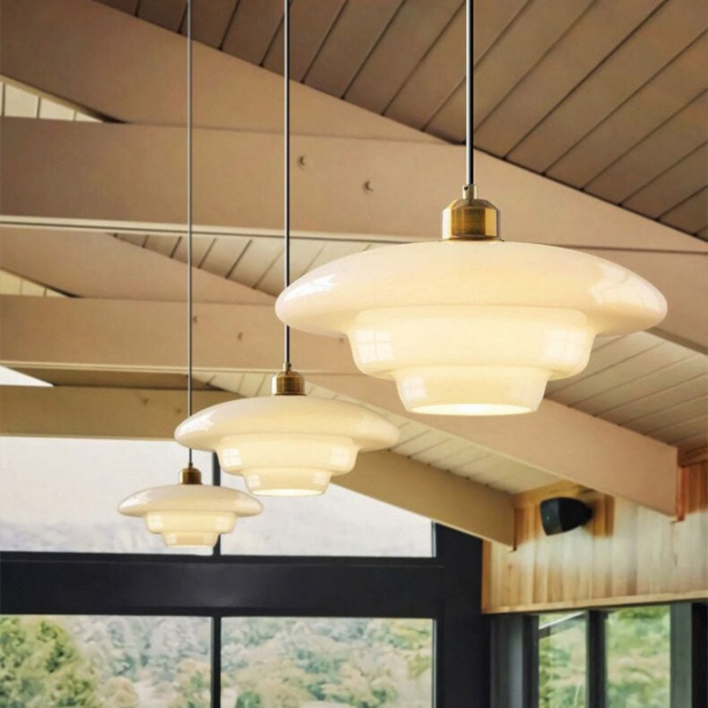 Art Deco Brass Dome Shade Pendant Light 1-Light