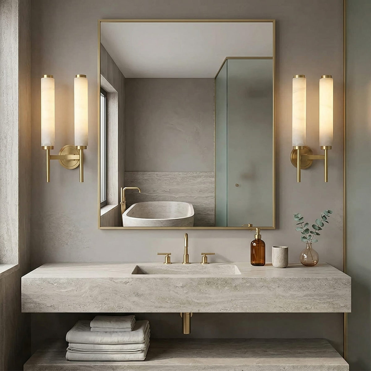 Modern Metal Faux Alabaster Wall Light