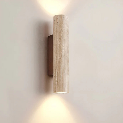 Contemporary Minimalist Travertine Marble Cylinder Wall Sconce LED 2-Light