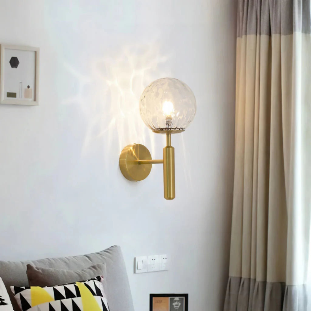 Scandinavian Brass Glass Globe Wall Sconce LED 1-Light